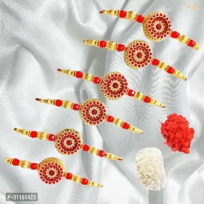 Elegant Raksha Bandhan Rakhi for Brother with Roli Chawal Pack of 6-thumb0