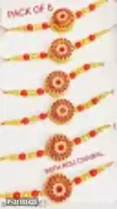 Elegant Raksha Bandhan Rakhi for Brother with Roli Chawal Pack of 6-thumb2