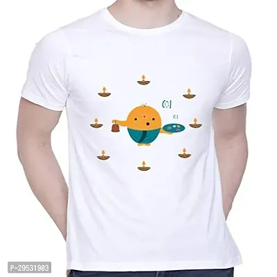 Elegant White Cotton Printed Round Neck Tees For Men-thumb0