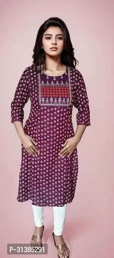 Elegant Purple Viscose Printed A-Line Kurta For Women-thumb0