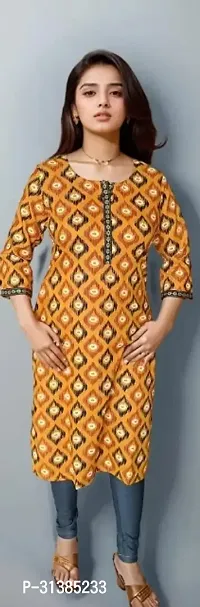 Elegant Yellow Viscose Printed A-Line Kurta For Women-thumb0