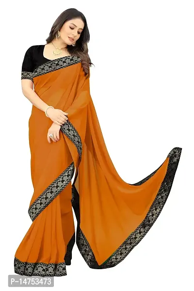 Olive Green Printed Georgette Saree With Lace Border