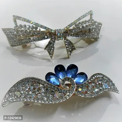 Combo of 2 Metallic Hair Pins Very Beautiful Multi Colored Stones Studded Designer & Stylish-thumb5