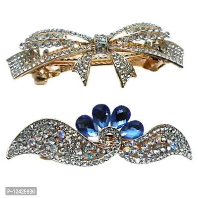 Combo of 2 Metallic Hair Pins Very Beautiful Multi Colored Stones Studded Designer & Stylish-thumb0