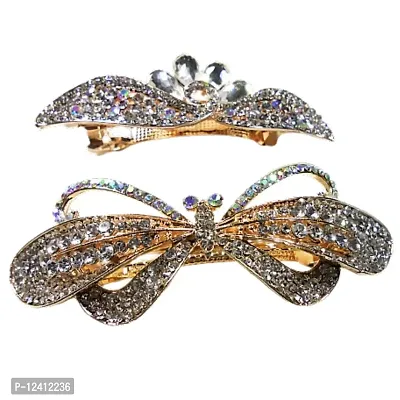 Very Nice Combo of 2 Beautiful Metallic Hair Clips Multi Colored Stones Studded Pretty Looking