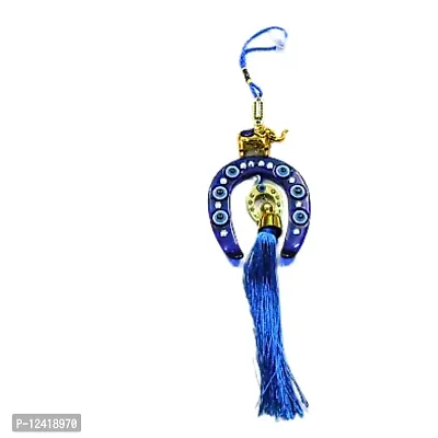 A Feng-Shui Wall Hanging Horse Shoe(Ghode ki Naal) Golden Elephant & 6 Evil Eye for Money Luck & Nazar Dosh Nivaran. Ideal for Home, Office, Shop and Car-thumb5