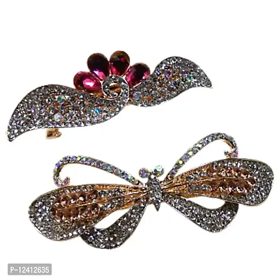 2 Fancy & Beautiful Metallic Hair Clips Multi Colored Stones Studded with Beautiful look