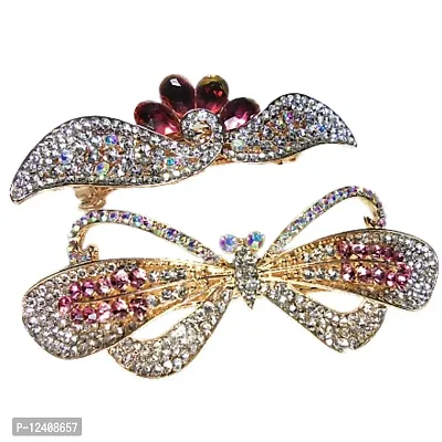 Combo of 2 Fancy & Beautiful Metallic Hair Clips Multi Colored Stones Studded Beautiful look