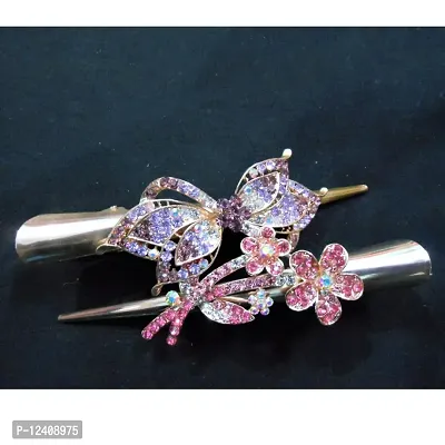 Combo of 2 Multi Colored Stones Studded Metallic Hair Clip Nice & Beautiful-thumb0