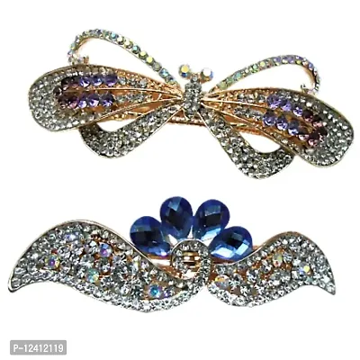 Combo of 2 Fancy Metallic Hair Pins Multi Colored Stones Studded Beautiful