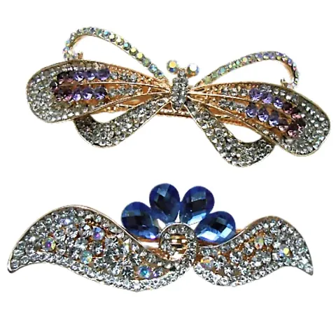 Gorgeous Combo of 2 Very Beautiful Hair Clips Colored Stones Studded Pretty Looks