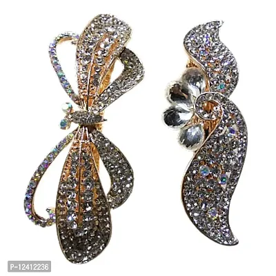 Very Nice Combo of 2 Beautiful Metallic Hair Clips Multi Colored Stones Studded Pretty Looking-thumb3