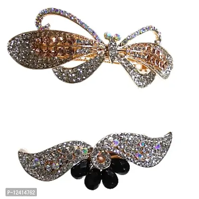 Combo of 2 Beautiful Metallic Hair Clips Multi Colored Stones Studded Pretty & Beautiful-thumb5