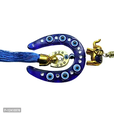 A Feng-Shui Wall Hanging Horse Shoe(Ghode ki Naal) Golden Elephant & 6 Evil Eye for Money Luck & Nazar Dosh Nivaran. Ideal for Home, Office, Shop and Car-thumb3