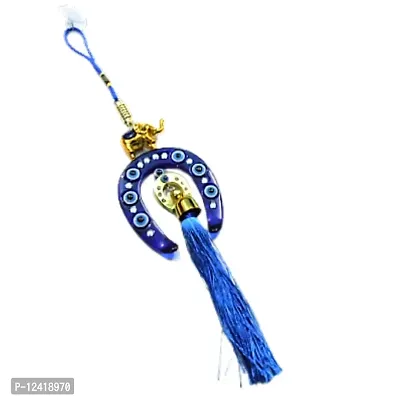 A Feng-Shui Wall Hanging Horse Shoe(Ghode ki Naal) Golden Elephant & 6 Evil Eye for Money Luck & Nazar Dosh Nivaran. Ideal for Home, Office, Shop and Car