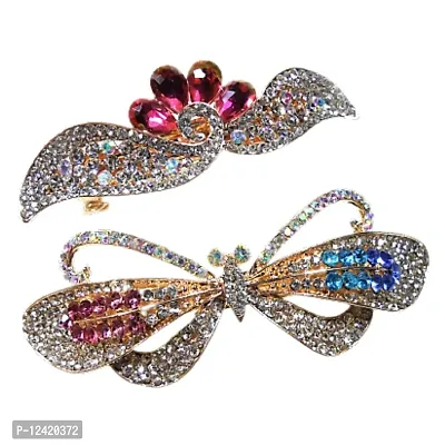 Combo of 2 Fancy & Beautiful Metallic Hair Clips Multi Colored Stones Studded with Beautiful look & Elegant too