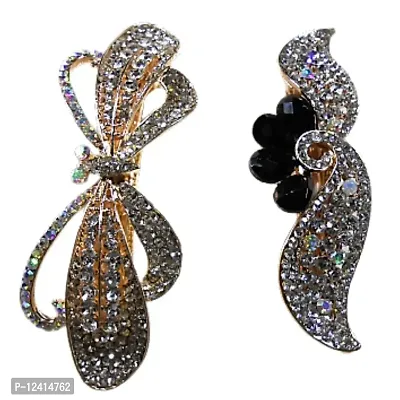 Combo of 2 Beautiful Metallic Hair Clips Multi Colored Stones Studded Pretty & Beautiful-thumb2