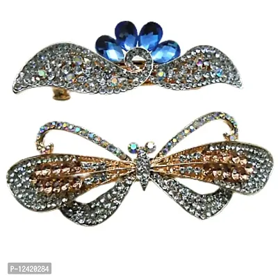 Combo of 2 Fancy Metallic Hair Pins Multi Colored Stones Studded Designer & Stylish