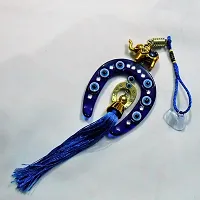 A Feng-Shui Wall Hanging Horse Shoe(Ghode ki Naal) Golden Elephant & 6 Evil Eye for Money Luck & Nazar Dosh Nivaran. Ideal for Home, Office, Shop and Car-thumb1