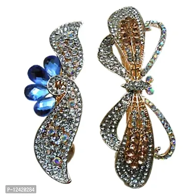 Combo of 2 Fancy Metallic Hair Pins Multi Colored Stones Studded Designer & Stylish-thumb5