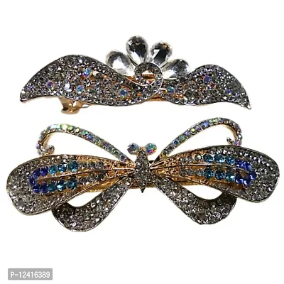Gorgeous & Pretty Combo of 2 Beautiful Metallic Hair Clips Multi Colored Stones Studded Very Beautiful