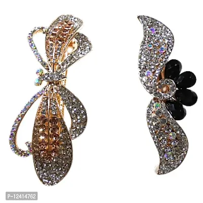 Combo of 2 Beautiful Metallic Hair Clips Multi Colored Stones Studded Pretty & Beautiful-thumb4