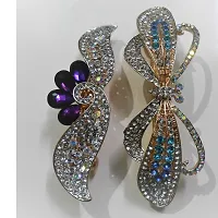 Combo of 2 Beautiful Fancy Metallic Hair Clips Multi Colored Stones Studded-thumb4