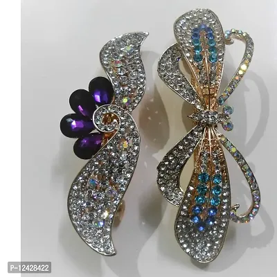 Combo of 2 Beautiful Fancy Metallic Hair Clips Multi Colored Stones Studded-thumb5