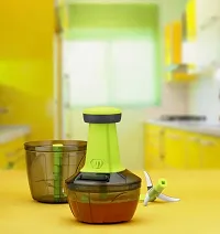 GRECY Push Chopper Combo Container with Common LID 500ML  950ML, 6 S S Blade + 3 S S Blade + 1 Plastic Whisker - Green-thumb1