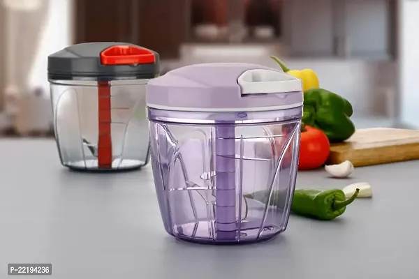 GRECY Vegetable Chopper XL (950ML), Cutter, Whisking Set with Storage Lid for Kitchen; 6 SS Blades + Whisker Blade for Egg Beater (950 ml, Purple, XL)