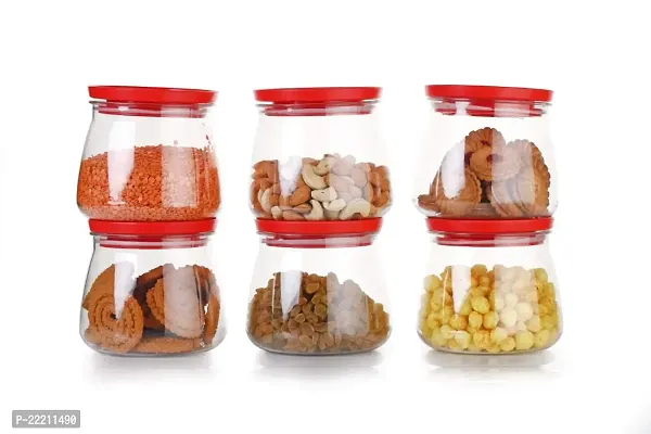 GRECY MATUKI Airtight Container Jar Set For Kitchen - 900ml Set Of 6 | Jar Set For Kitchen | Kitchen Organizer Container Set Items | Air Tight Containers For Kitchen Storage (RED)