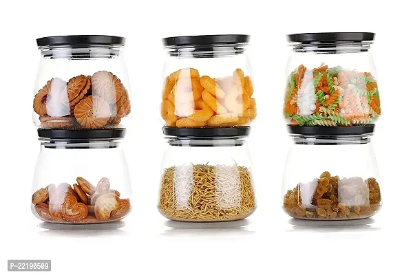 GRECY MATUKI Airtight Container Jar Set For Kitchen - 900ml Set Of 6 | Jar Set For Kitchen | Kitchen Organizer Container Set Items | Air Tight Containers For Kitchen Storage (BLACK)-thumb3