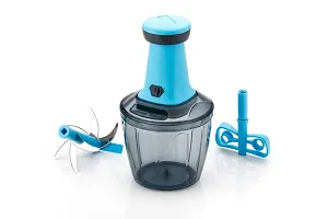 GRECY Manual Push Chopper for Vegetables  Fruits, Hand Press Chopper with Lock  Unlock System 6 S S Blade + 1 Plastic Blade + 1 Plastic Whisker 950ml - Blue-thumb4