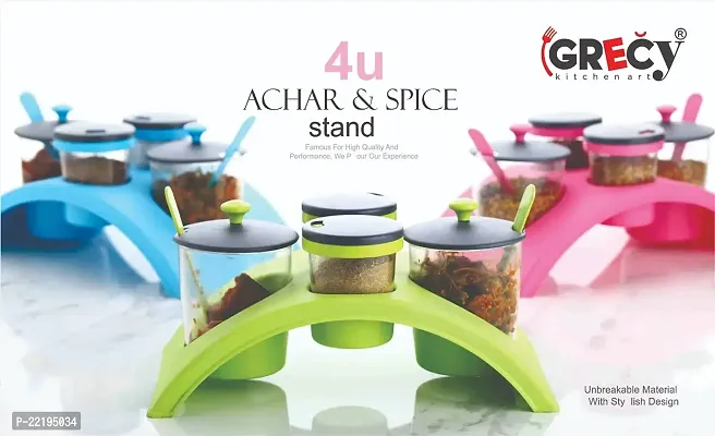 GRECY 4X Achar Jar Set 2 with Spoon, Salt  Pepper Set 2 for Dining Table Stand,Dry Fruit Jar Serving Dinner Condiment Set - BLUE-thumb3