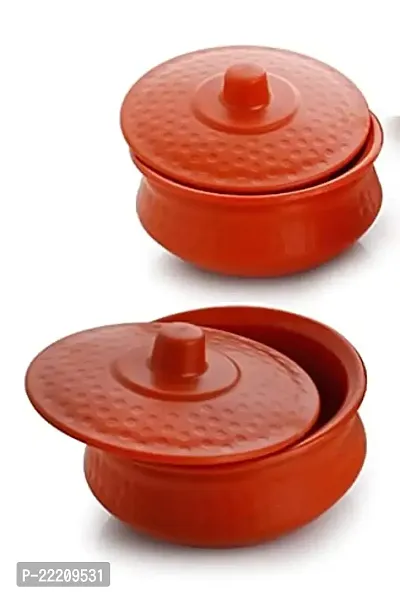GRECY HANDI Style Unbreakable Plastic Kitchen jar Handi Dinner Serving Set for Today's Modern Contemporary Mixing Handi Bowl with Lid (Set of 2pcs , ORANGE)-thumb4