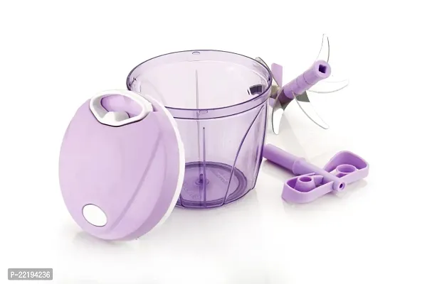 GRECY Vegetable Chopper XL (950ML), Cutter, Whisking Set with Storage Lid for Kitchen; 6 SS Blades + Whisker Blade for Egg Beater (950 ml, Purple, XL)-thumb4