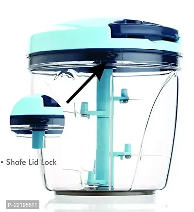 GRECY Handy Cutter Manual | Large Plastic Vegetable, Fruit Nut, Chilly Chopper | Salad Maker, Meat Grinder Mixer | Fruit, Onion Cutter | with 4 Stainless Steel Blades, 750ml (Sky Blue)-thumb2