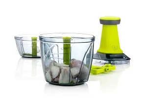 GRECY Push Chopper Combo Container with Common LID 500ML  950ML, 6 S S Blade + 3 S S Blade + 1 Plastic Whisker - Green-thumb2