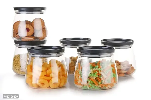 GRECY MATUKI Airtight Container Jar Set For Kitchen - 900ml Set Of 6 | Jar Set For Kitchen | Kitchen Organizer Container Set Items | Air Tight Containers For Kitchen Storage (BLACK)