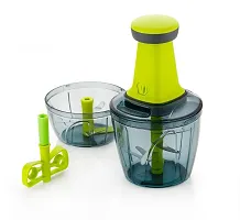 GRECY Push Chopper Combo Container with Common LID 500ML  950ML, 6 S S Blade + 3 S S Blade + 1 Plastic Whisker - Green-thumb3