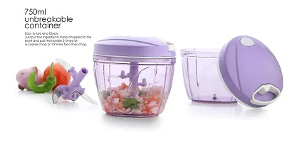 GRECY Handy Cutter Manual | Large Plastic Vegetable, Fruit Nut, Chilly Chopper | Salad Maker, Meat Grinder Mixer | Fruit, Onion Cutter | with 4 Stainless Steel Blades, 750ml (Purple)-thumb2