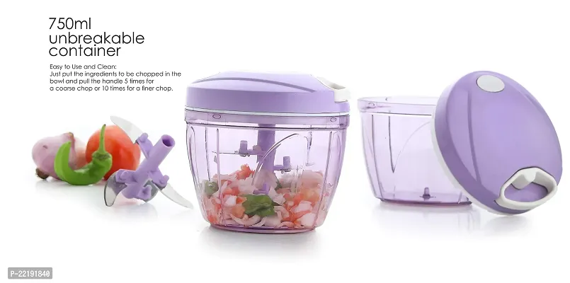 GRECY Handy Cutter Manual | Large Plastic Vegetable, Fruit Nut, Chilly Chopper | Salad Maker, Meat Grinder Mixer | Fruit, Onion Cutter | with 4 Stainless Steel Blades, 750ml (Purple)-thumb3