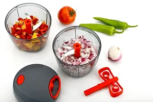 Plastic and Stainless Steel XL Jumbo 2 in 1 Handy Manual Handy Vegetable Food Chopper with 5 SS Blades and Whisker Blade-thumb1