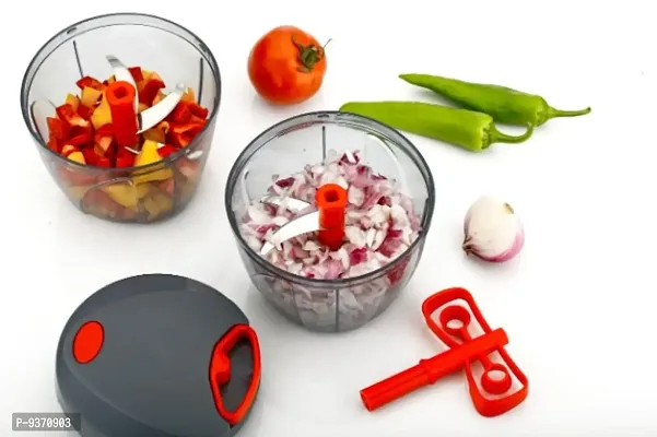 Plastic and Stainless Steel XL Jumbo 2 in 1 Handy Manual Handy Vegetable Food Chopper with 5 SS Blades and Whisker Blade-thumb2