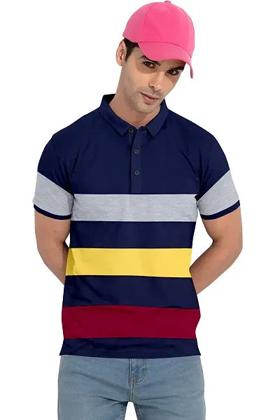 Reggae Men's Regular Striped Relaxed Fit Short Sleeve Collared Neck T-Shirt (S_WH-103)