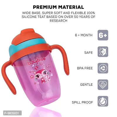 Baybee Sporti Baby Sipper Bottle 300 ml, Natural Trainer Anti Spill Sippy Cup with Soft Silicone Straw, Anti-Colic, BPA Free  Non Toxic Feediing Bottle for Baby (Pink)-thumb5
