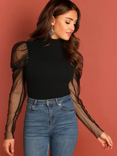 Puff Sleeves Zipper Top