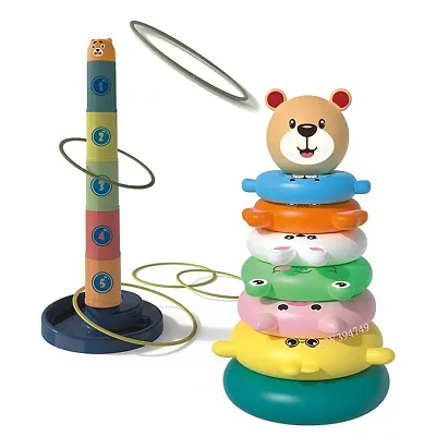Tormeaw Stacking Toys for Kids I Activity Toy for Babies I Infant  Preschool Toys I Stacking Colorful Teddy Rings Toys for 1 Year Old (Combo of 2 Toys) Plastic,Multicolor