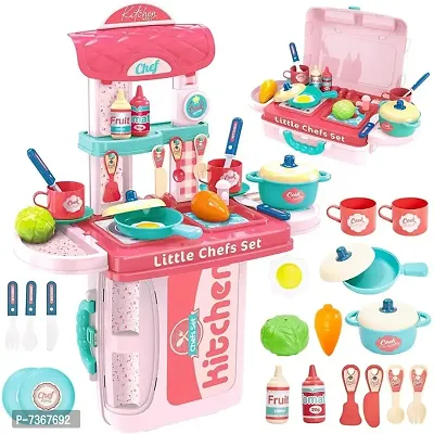 Tormeaw 3 in 1 Carry Along 19 Pcs Kitchen Toy Set, Multi-Color Pretend Play Cooking Set for Kids Girls Boys Toddler Baby Gift Khilona