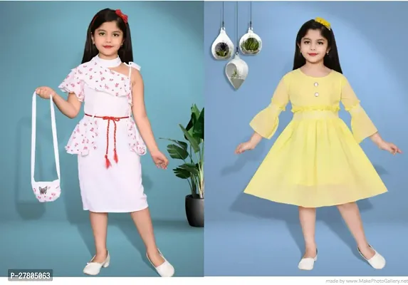 Elegant Rayon Printed Dresses For Girls- 2 Pieces